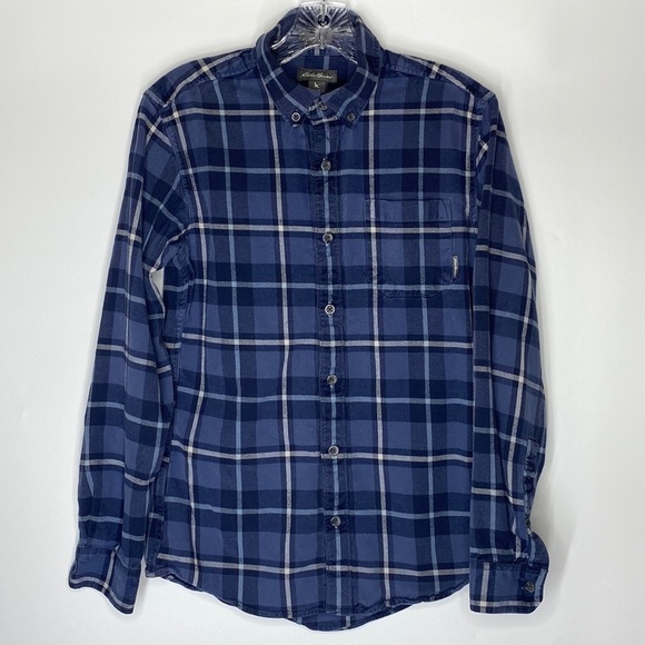 Eddie Bauer Slim Fit Blue Plaid Button Down Shirt Size Small - Picture 1 of 5